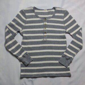 J.CREW womens HENLEY shirt STRIPED gray WHITE waffle TOP SIZE L